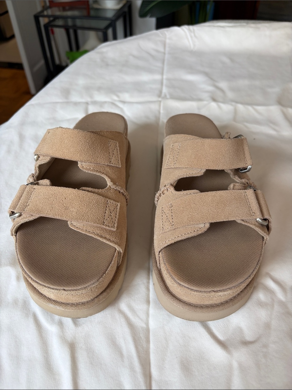 UGG Women's Tan Suede Double-Strap Slide Sandals. Never worn!
